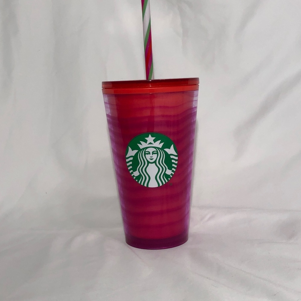 Starbucks Red and Magenta Swirled Tumbler with Straw
